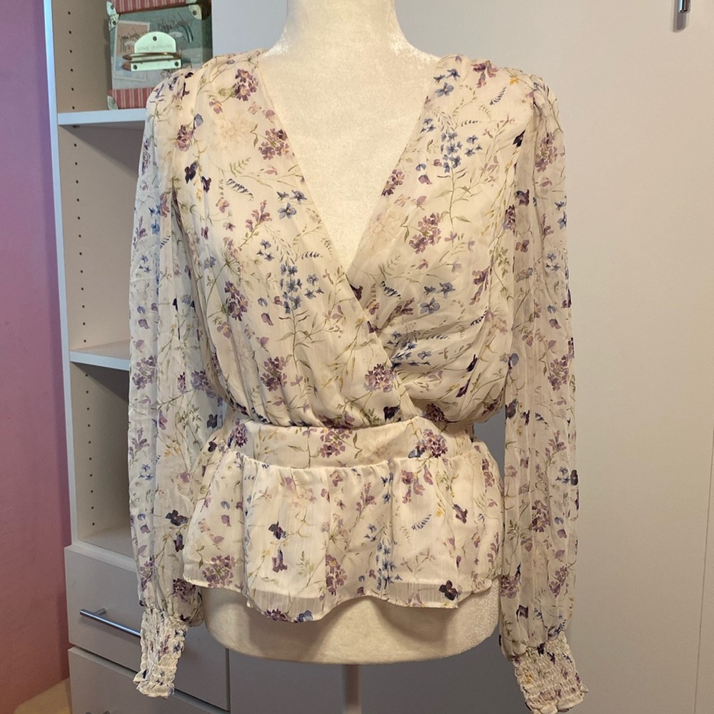 Express | Floral Long Sleeve Surplice Blouse Size Medium